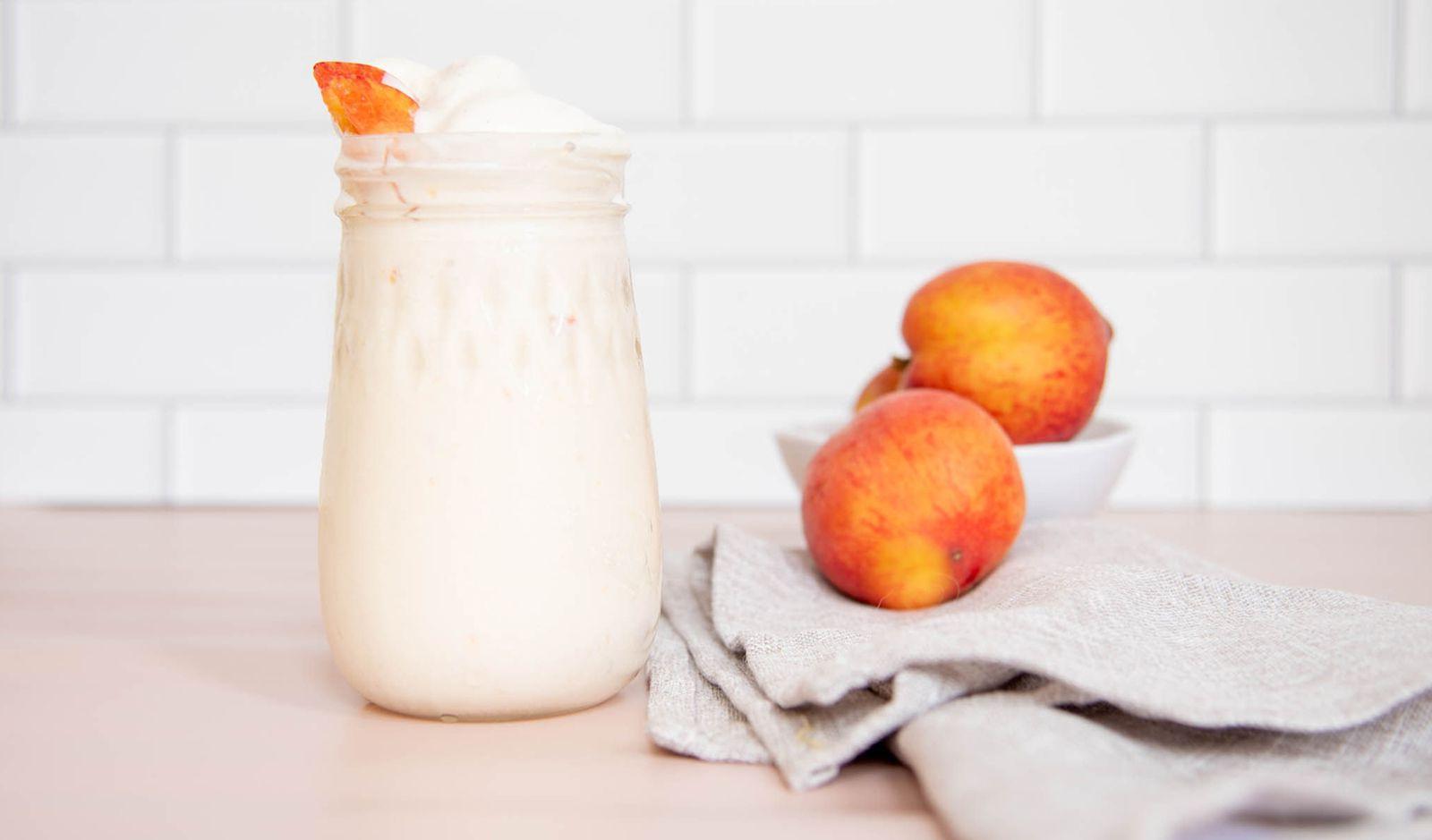 peach ice cream in mason jar